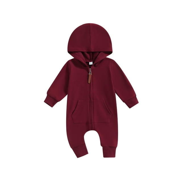 SUNSIOM Baby Boys Girls Fall Jumpsuits Long Sleeve Solid Color Zip Up Hooded Rompers Newborn Outfit
