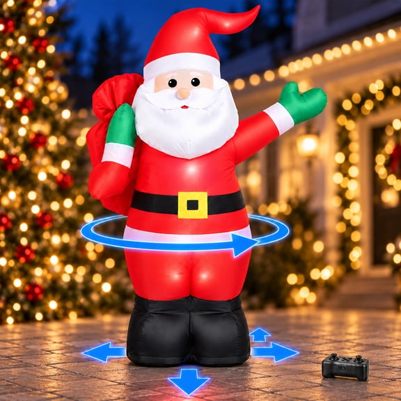 Firstness 4FT Christmas Inflatable Santa Claus, Remote Control Moving Santa with Lights & Sounds, Indoor Outdoor Christmas Decoration