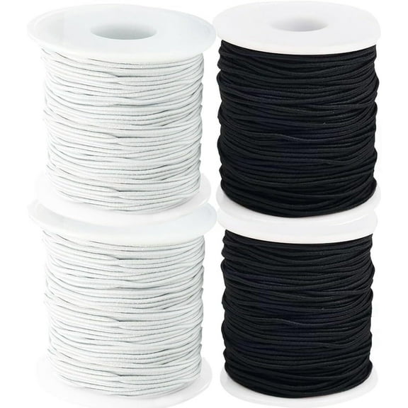 RUseeN Bracelet String Elastic 1mm, Strong Stretch Bracelet String for Bracelet Making, Stretchy Elastic String Cord for Bracelets, Necklace, Beads String Black White 1mm 4 Rolls