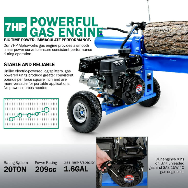 SuperHandy 20 Ton Gas Log Splitter 20-Ton 209-cc Horizontal Gas Log  Splitter with Alphaworks Engine