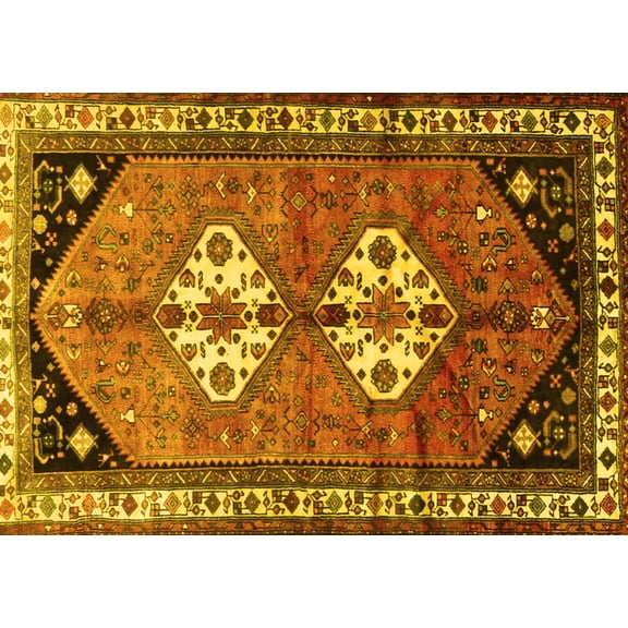 Ahgly Company Machine Washable Indoor Rectangle Persian Yellow Traditional Area Rugs, 5' x 7'