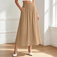 thumbnail image 2 of Arlun Maxi Skirt for Women Solid Color Elastic Smocked High Waisted Flowy 2026 Summer Boho Long Skirts Loose Fit Comfy Breathable Beach Cover up Vacation Bottoms 2-Khaki L, 2 of 4