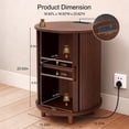 thumbnail image 3 of Round End Table with Charging Station, Fluted Nightstand with Sliding Door & Adjustable Shelf, Mid Century Side Table, Walnut, 3 of 4