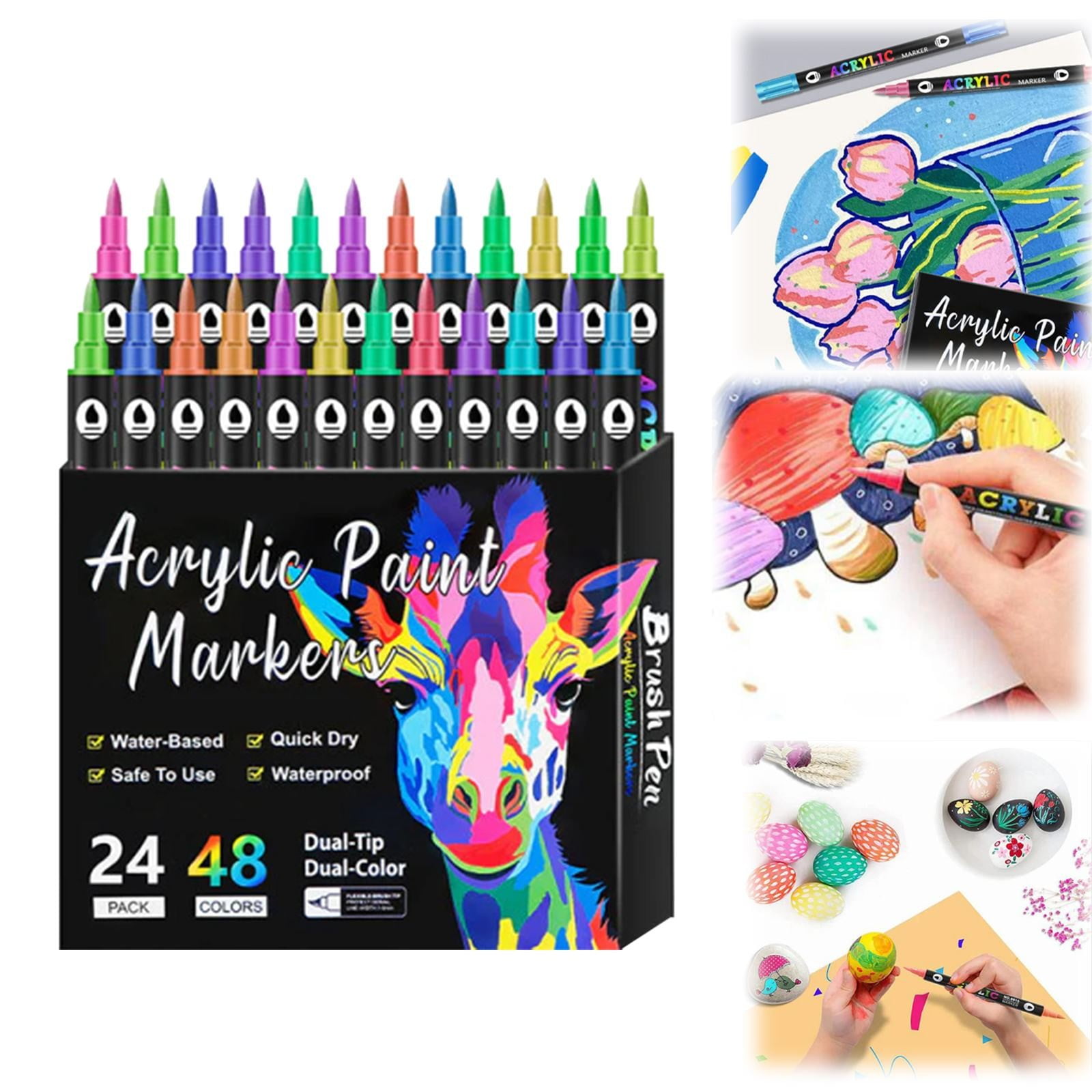 Acrylic Paint Marker,Acrylic Craft Markers Art Supplies, Multi-Pack Multi-Surface Painting Paint Pens, Smooth Writing Brush Fine Markers for Rock DIY Crafts, Calligraphy & Card Making(24 pack)