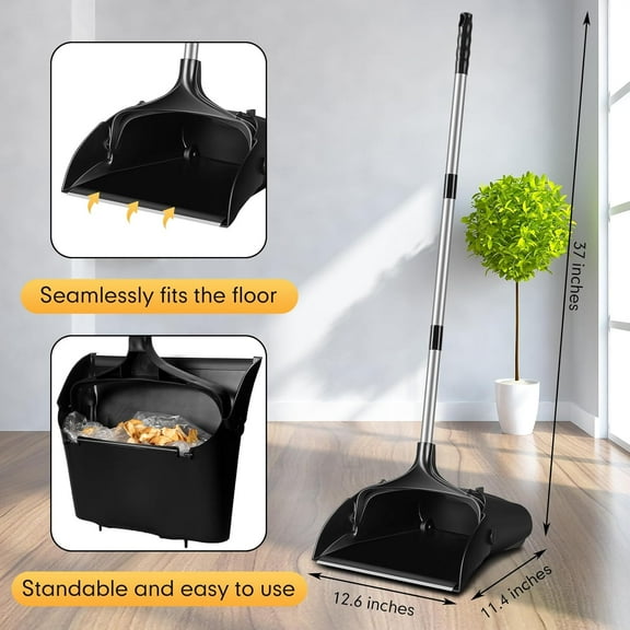 4 Pcs 37 Inch Long Handle Dust Pan Bulk Upright  Dustpan Heavy Duty for Office Home Indoor Outdoor Use