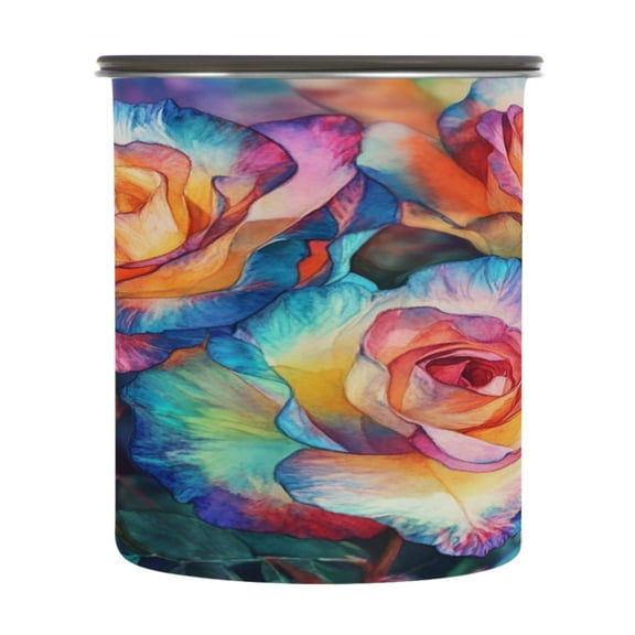 Wobogo Dyeing Rose Food Storage Jars 304 Food Grade Stainless Steel Canisters With Vacuum Airtight Lids for Coffee Snacks Nuts Cereal 900ML