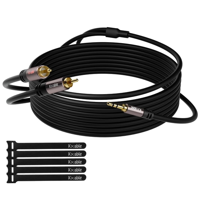 Cable de 3,5 mm a RCA, cable de 15 m, 2 conectores RCA a audio estéreo auxiliar
