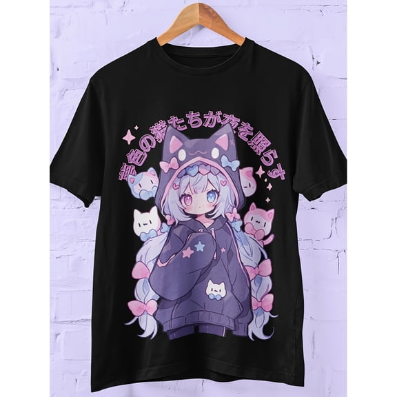 Women's Kawaii Aesthetic Anime Cat Girl Graphic T-Shirt