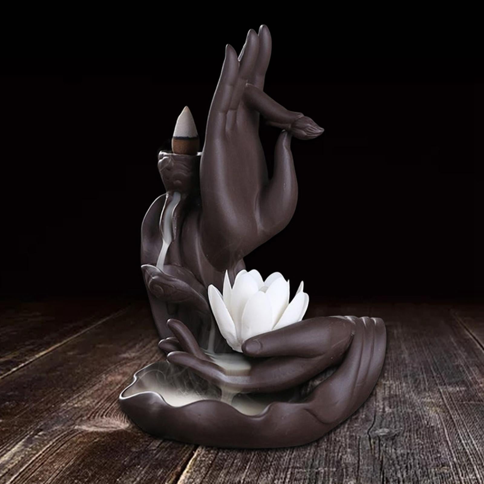 WLPZXP Backflow Incense Burner Holder Bergamot Lotus Aroma Tower Sandalwood Cone Censer white
