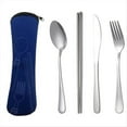 thumbnail image 1 of Juego de 4 Piezas de Vajilla Portátil de Acero Inoxidable, Cuchara, Tenedor, Cuchillo para Carne, Cubiertos de Viaje, Vajilla con Bolsa, Azul Oscuro, 1 of 5