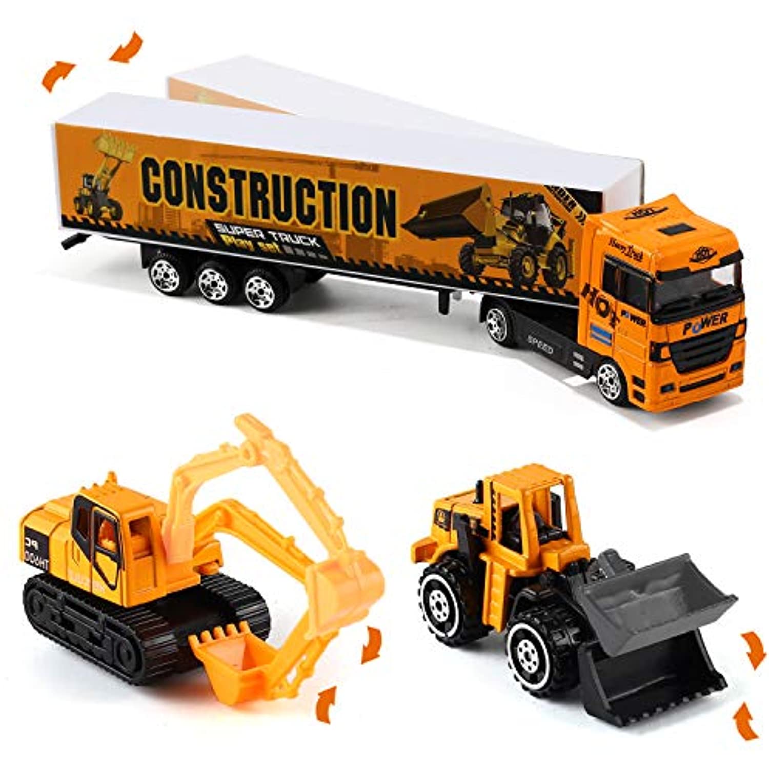 19 in 1 Construction Truck with Engineering Worker Toy Set, Mini Die-Cast Engine Car in Carrier Truck, Double Side Transport Vehicle Play for Child Kid Boy Girl Birthday Christmas Party Favors - image 6 of 7