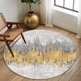 thumbnail image 2 of Round Area Rug 7 Ft, Yellow Grey Abstract Washable Non-Slip Circle Carpet for Living Room/Bedroom, Gradient Geometric Graffiti Modern Art Low-Profile Large Runner Mat Collection Rugs for Indoor, 2 of 8