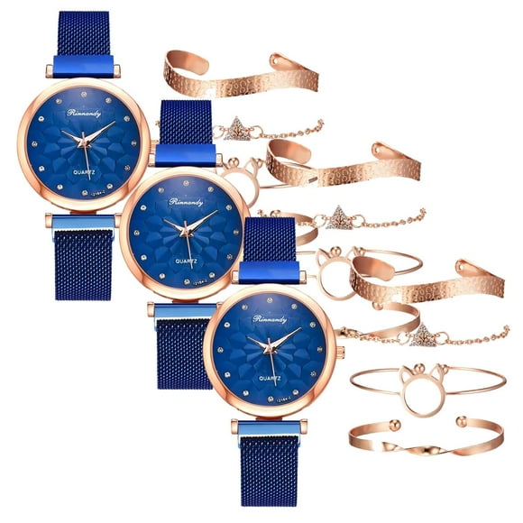 Reloj de Dama AstraTimeBlue 3Pzas Ø Dial 3.4cm Longitud 25cm Ancho 1.4cm Grosor 1cm Azul.
