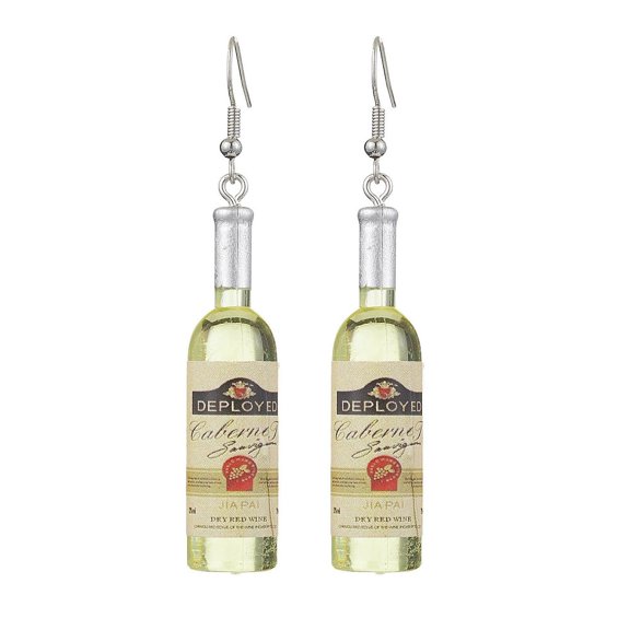 1 set Wine Bottle Resin Dangle Earrings Iron Earrings for Women Champagne Yellow 70x12mm 2Pair/set