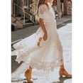 thumbnail image 4 of Uhndy Womens Maxi Dress V Neck Short Sleeve Lace Dress Loose Maxi Evening Party Dress White M, 4 of 4