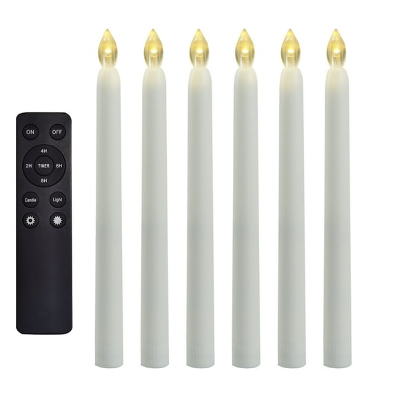Battery Operated Taper Candles with Remote and Timer, Realistic Flickering Electric Tall Flameless LED Lights for Window Table Wedding Dinner Party Christmas Centerpiece Fireplace Decorations 6 Pack