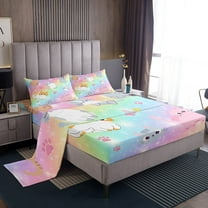 Erosebridal Rainbow Cat Twin Bed Sheets,Cute Cats Sheet Set Teen Pastel Gradient Glitter Stars Cat Bedding Cartoon Animal Kitten Paw Fitted Sheet   Flat Sheet   1 Pillow Case Colorful