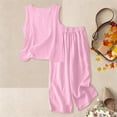 thumbnail image 5 of UACY Girls Cotton Linen Shorts Set Kids Two Piece Outfits Cute Sleeveless Sweatsuit Summer Tank Tops Wide Leg Pants Set, 5 of 7