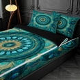 thumbnail image 3 of meiyoeat Teal Peacock Pattern Zipper Twin Comforter Sets with Fitted Sheet and 2 Pillowcases For Adults,Vintage Boho Art Zipper Bedding Set For Women,Black Reversible,4-Piece, 3 of 7