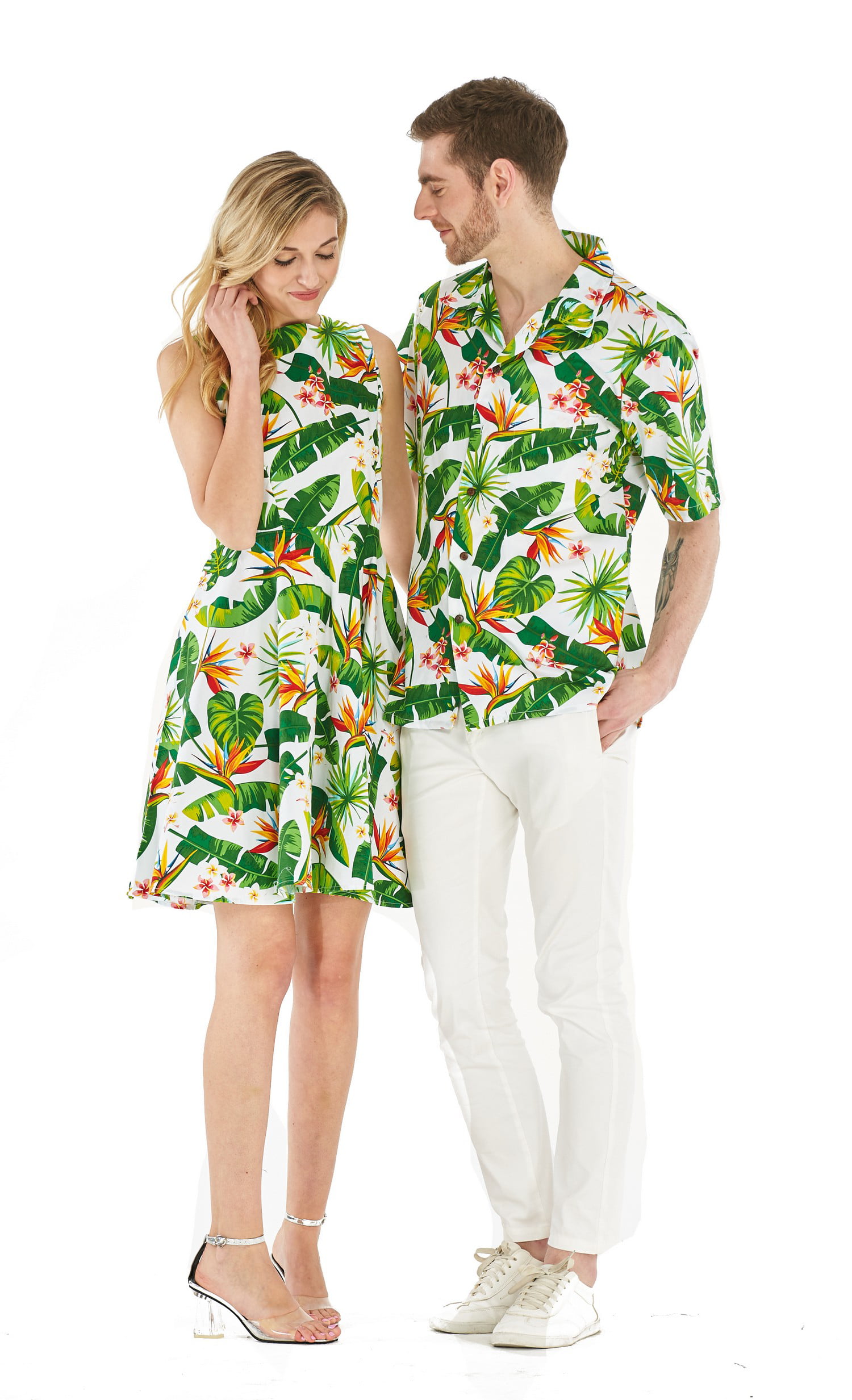 Couple Matching Outfit Hawaiian Luau Halloween Pineapple Skull with Sunglasses 