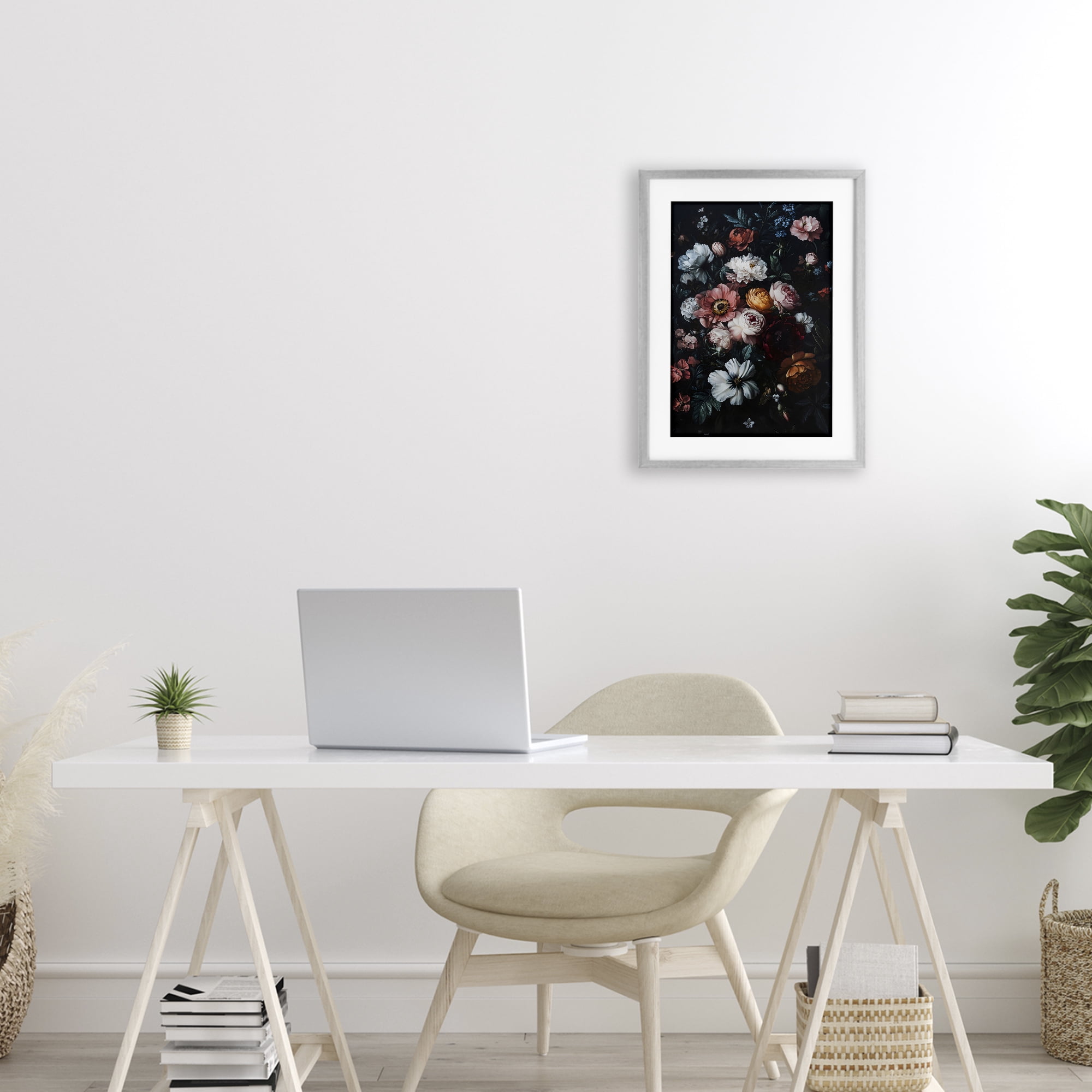 Stupell Industries Midnight Garden Velvet Florals Gray Framed Print Under Glass, design by Creative Studio