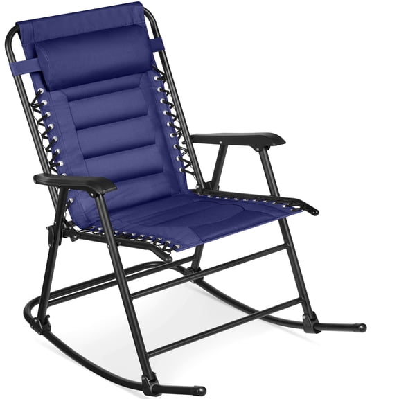 Best Choice Products Padded Folding Zero Gravity Rocking Chair with Headrest, Outdoor Camp Chair - Navy