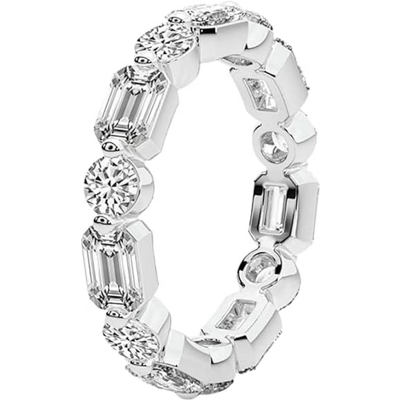 Diamond Eternity Ring, 1ct Lab Grown Round & Emerald Cut Diamonds,14K White Gold Over, FG-VS Quality