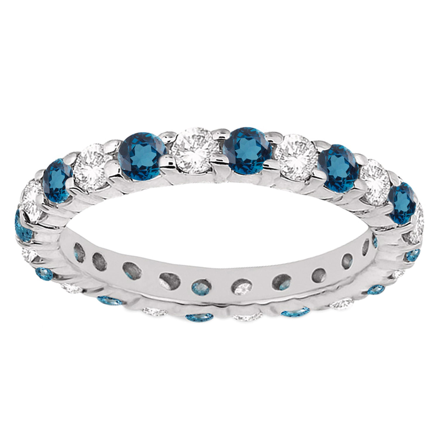 Natural London Blue Topaz and White Sapphires Sterling Silver Ring 