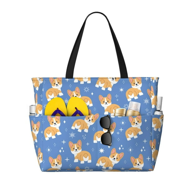 Easygdp Corgi Bolsa de Viaje de Playa de Gran Capacidad, Bolsa Tote Perfecta para la Playa, Escapadas de Fin de Semana y Viajes