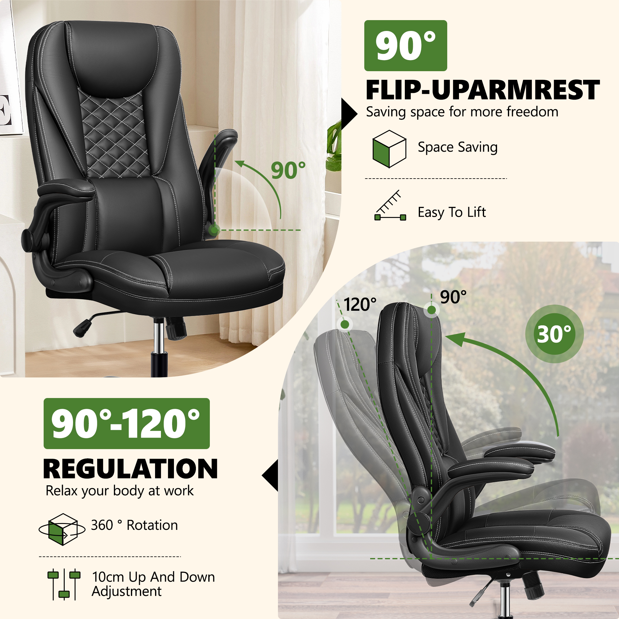 Coolhut Big and Tall Ergonomic Office Chair, Black photo 3