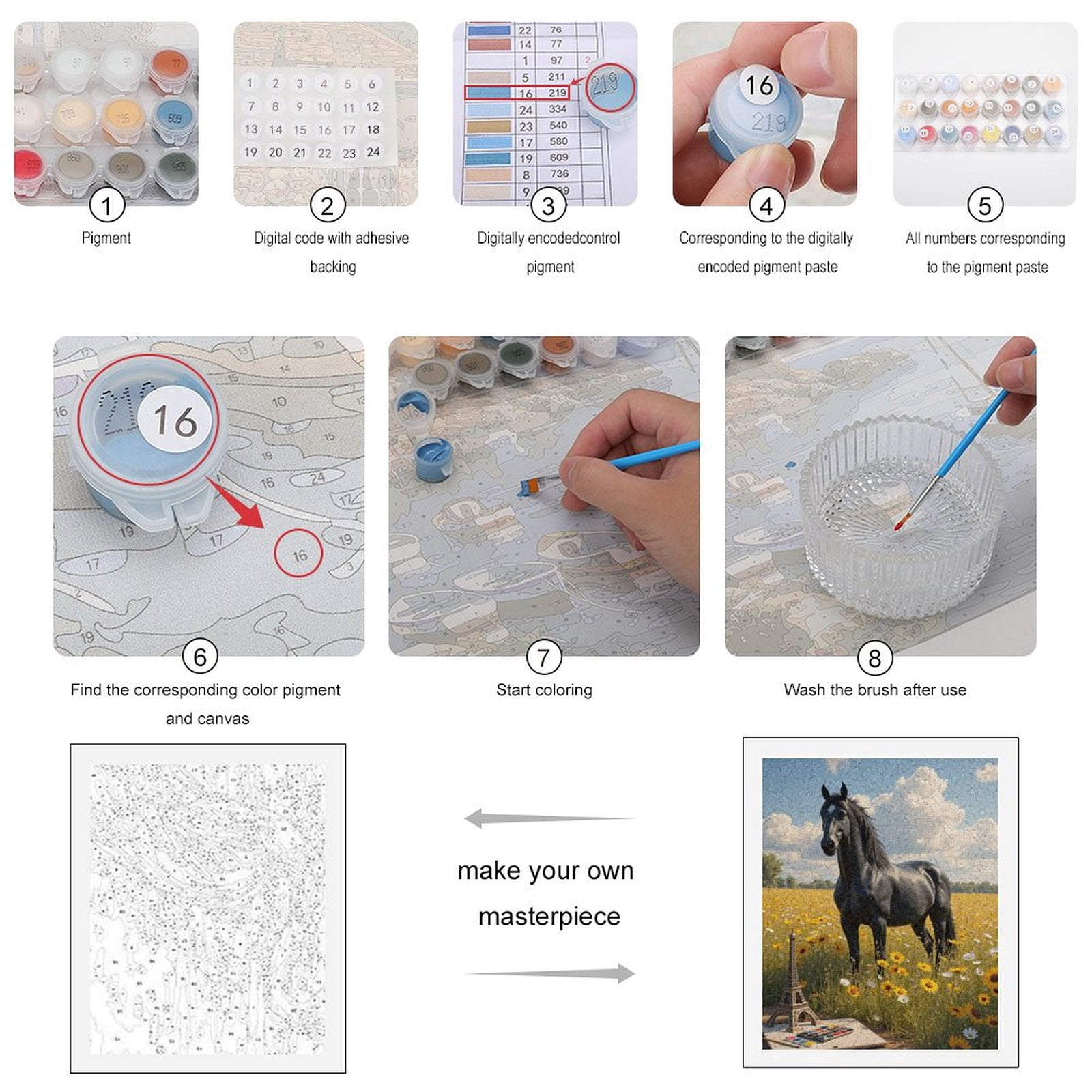 Paint By Numbers Kit for Adults Beginner - Horse Field Painting Tower DIY Canvas Painting Kits for Adults, Frameless Paint By Number for Adults for Home Wall Decor 16x20 Inch