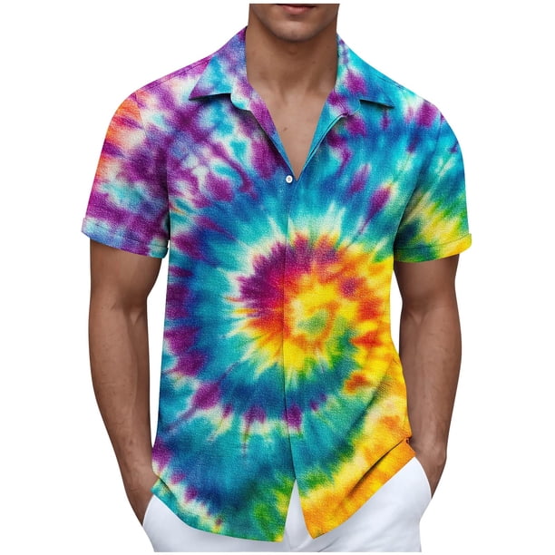 Blusa y camisa de manga corta con cuello vuelto para hombre, blusa informal de moda con cuello vuelto, blusa estampada de manga corta con botones, blusa de poliéster para hombre