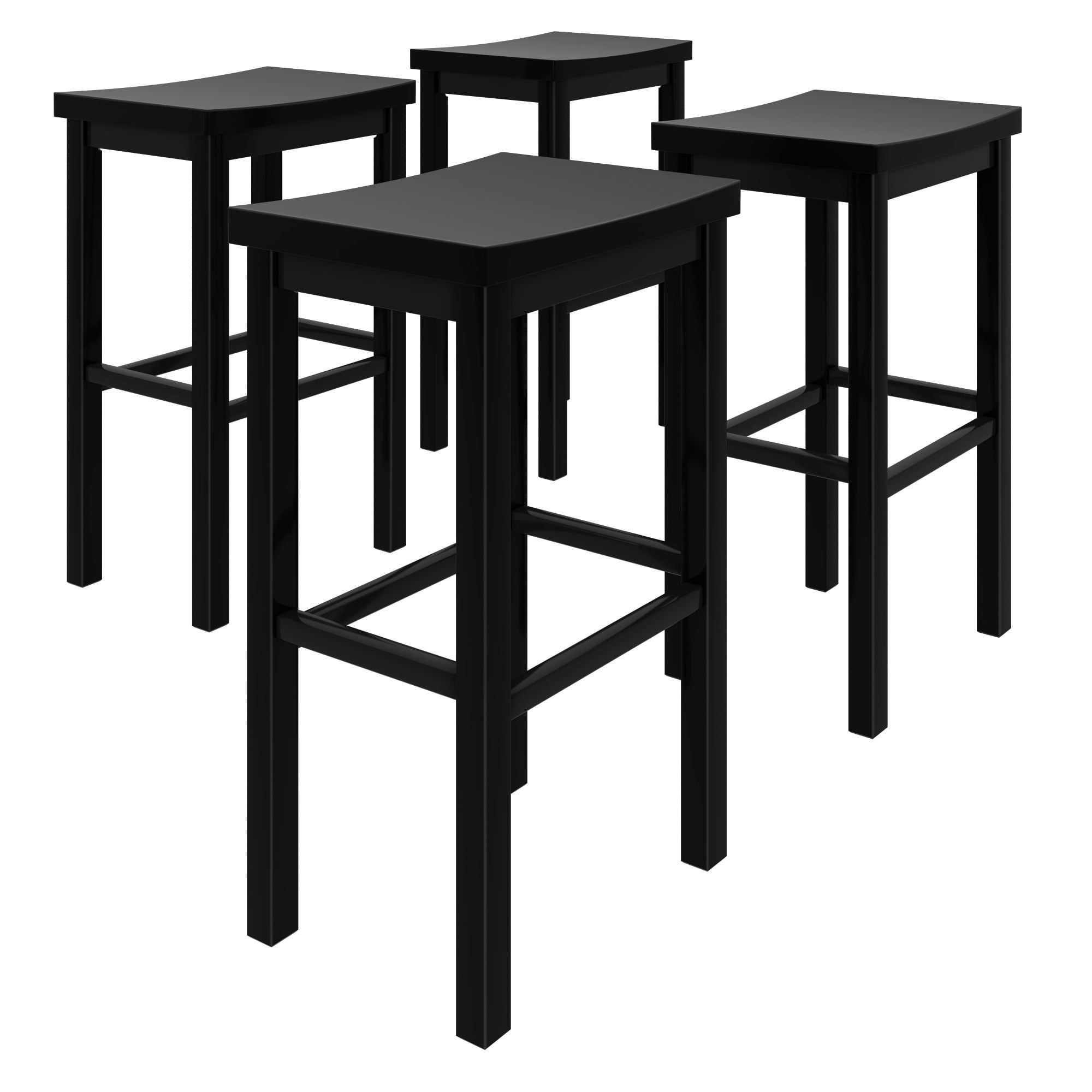 Now Furniture 30" Bar Stool, Set of 4 Wooden Backless Bar Height Kitchen Stool, Black