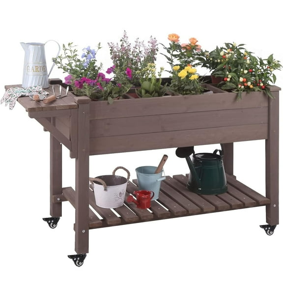 BUTINGLALE Raised Garden Bed Mobile Outdoor Planter Box with Legs for Vegetables Flower Herb, Large Storage Garden Box on Wheels