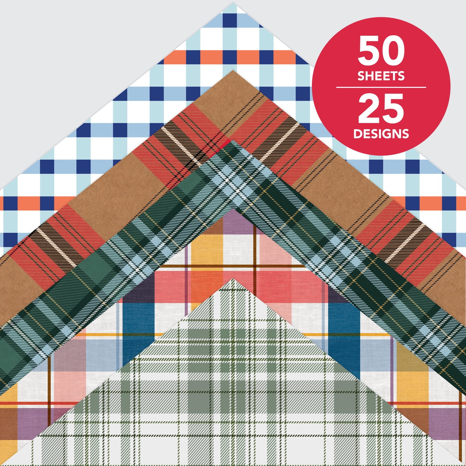 Roobee by Mara Mi Multicolor Plaid Paper Pad, 50 Sheets with 25 Designs