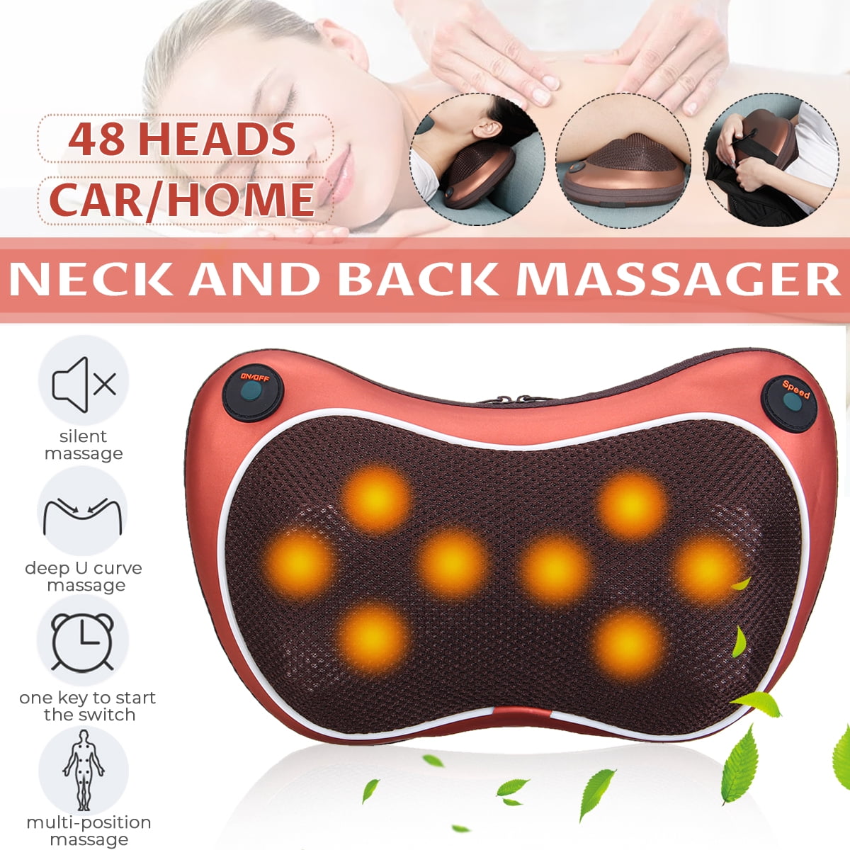 Shiatsu Deep Kneading Massage Pillow with Heat, Car/Office Chair
