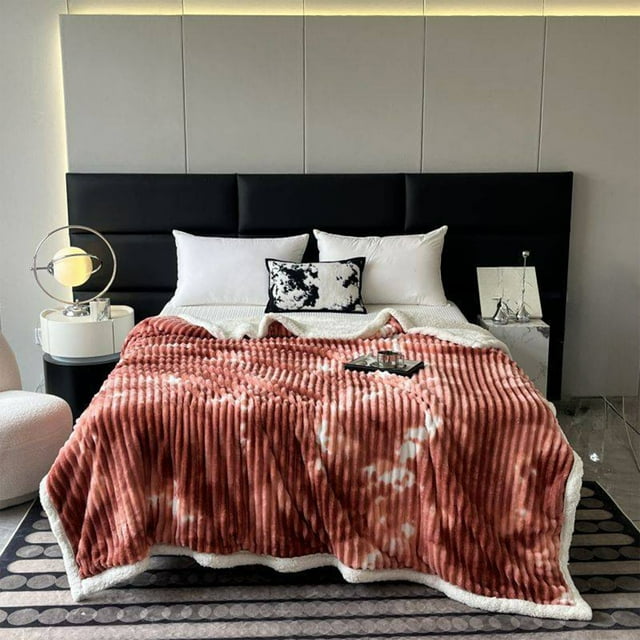 Chmadoxn Throw Blanket, Throw Blanket for Couch Double Layer Thickened Blanket Lamb's Wool Milk Fleece Blanket Cover Blanket Nap Flannel Polyester Fiber Blanket
