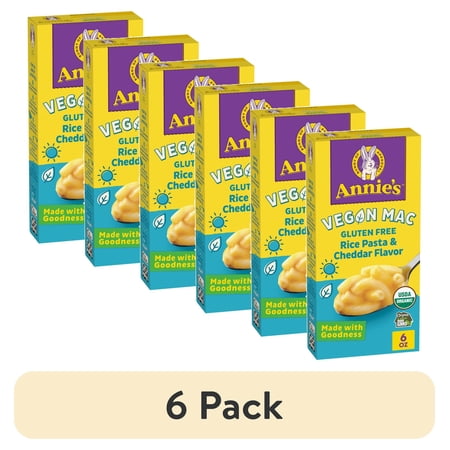 (6 pack) Annie’s Vegan Mac Rice Pasta and Cheddar Flavor Dinner with Organic Gluten Free Pasta, 6 OZ