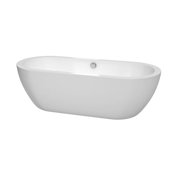 72" Soaking Bathtub in White with Polished Chrome Trim