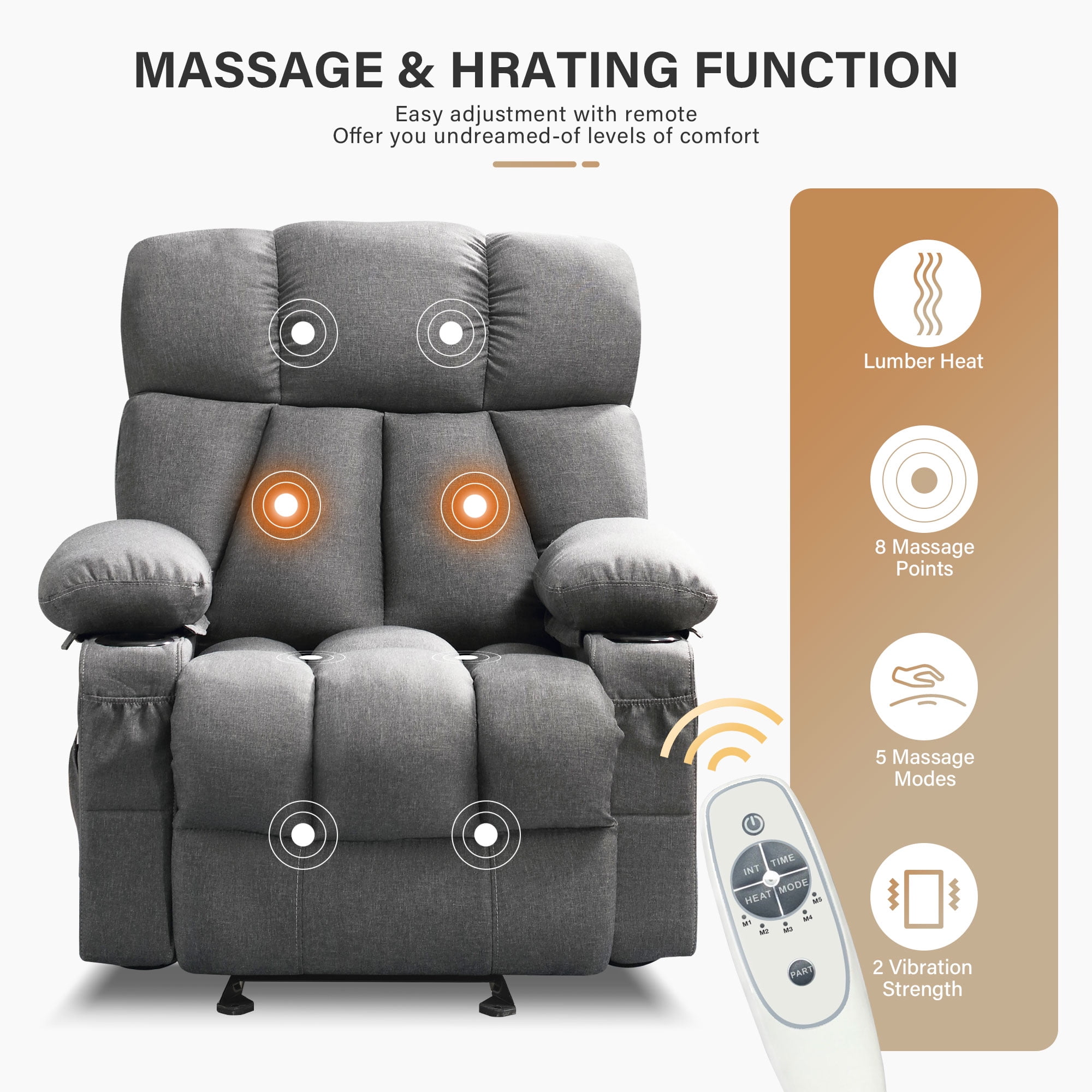 JONPONY Manual Recliner Chair with Heat Therapy and Massage Function, Heavy Duty Reclining Mechanism(图4) JONPONY Manual Recliner Chair with Heat Therapy and Massage Function, Heavy Duty Reclining Mechanism(图4)