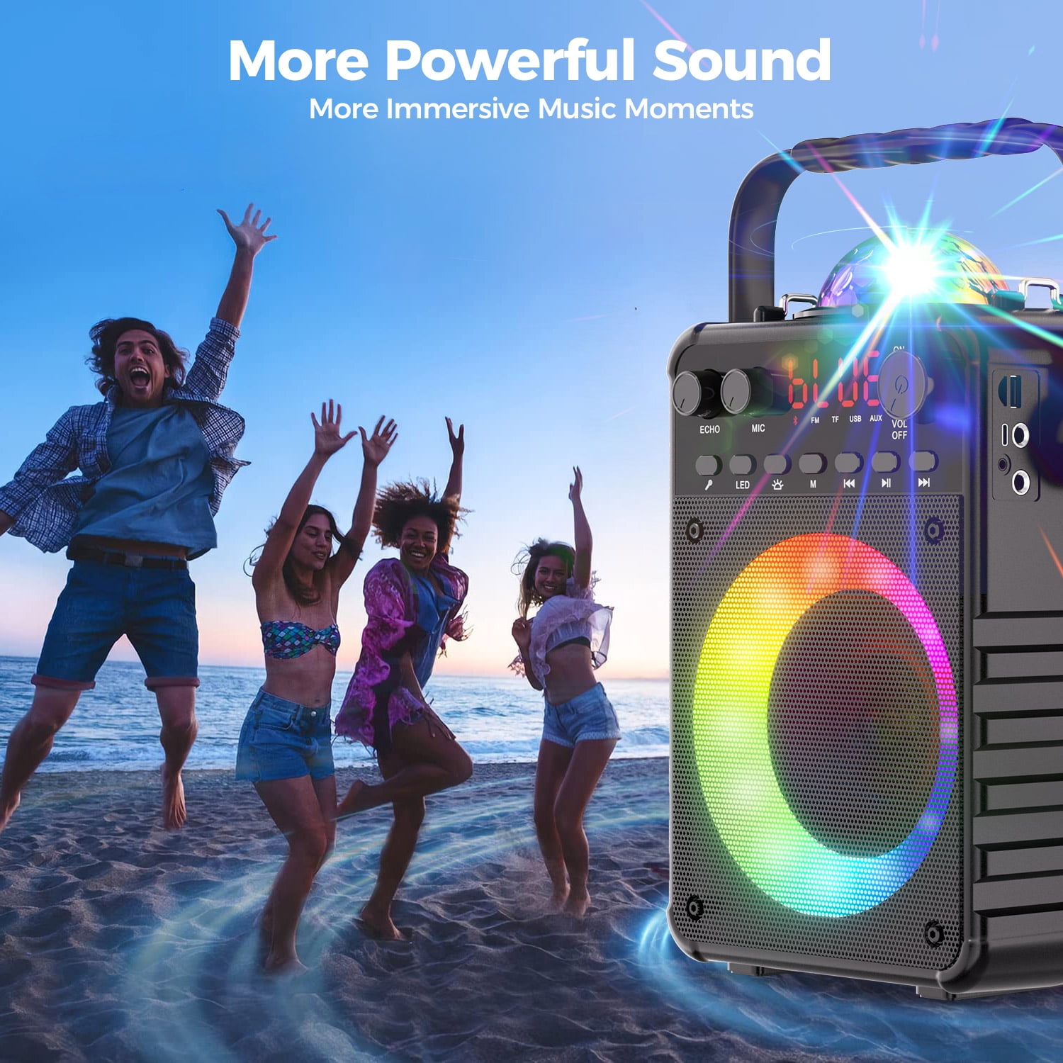 Bonaok Karaoke Machine, Portable Bluetooth Karaoke Speaker with 2 Wireless Microphones, PA System with LED Lights for Home Party