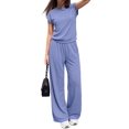 thumbnail image 5 of Stichou Summer 2 Piece Lounge Sets for Women Cap Sleeve Tops Wide Leg Pants 2026 Workout Sets Loose Fit Casual Tracksuit Light Blue S, 5 of 6