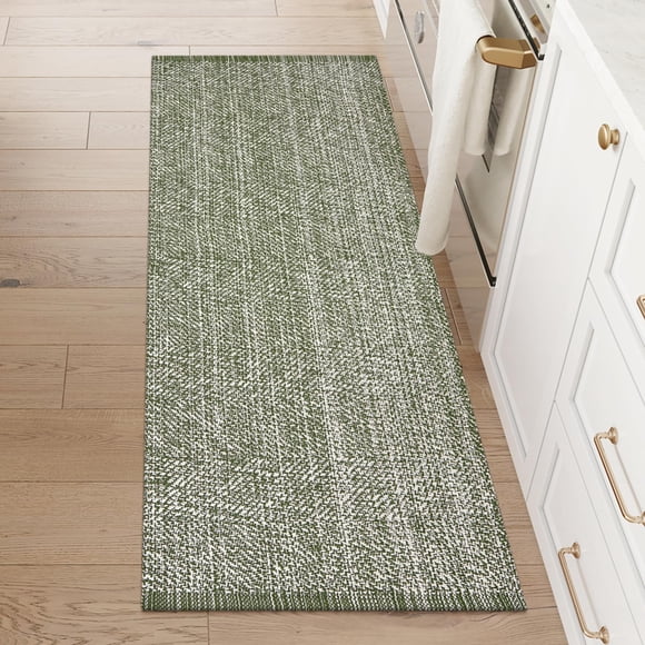 Alfombra para correr LEEVAN, lavable, verde, 60 x 180 cm, algodón, reversible