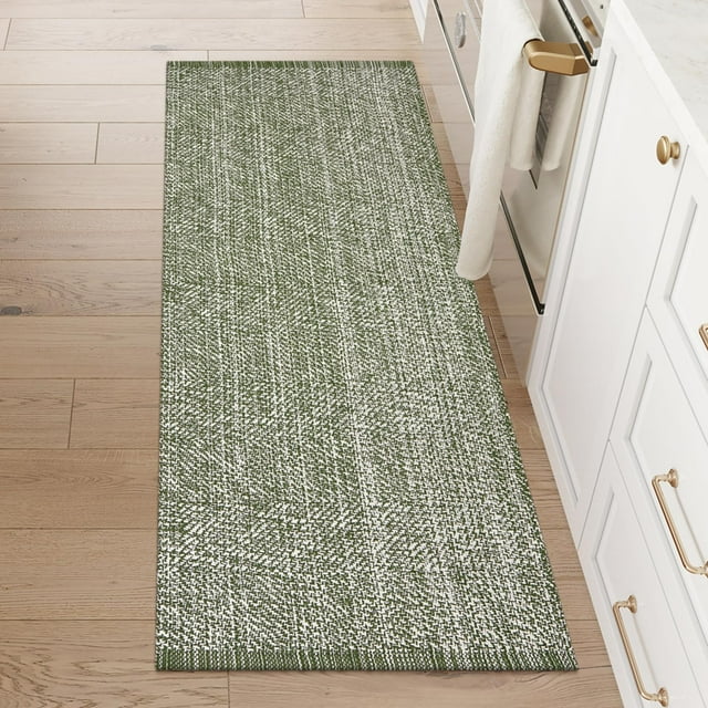 Alfombra para correr LEEVAN, lavable, verde, 60 x 180 cm, algodón, reversible
