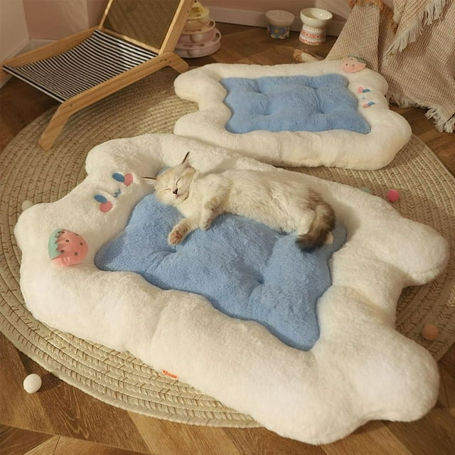 Cama para gatos, suave y esponjoso, para todas las estaciones, bonito patrón de dibujos animados, cojín para mascotas, gatos, perros, modelos de gatos de tamaño pequeño