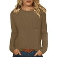 thumbnail image 3 of BiZtdJrK Womens Spring T Shirts Waffle Knit Long Sleeve Crew Neck Tee Tops Loose Fit Solid Dressy Casual Blouse with Chest Pocket Coffee L, 3 of 8