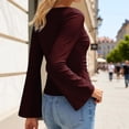 thumbnail image 4 of DHFJKG Flare Long Sleeve Shirts Women Solid Color Fitted T Shirt Boat Neck Sexy Slim Fit Basic Tee Spring Fall Soft Tops, 4 of 5