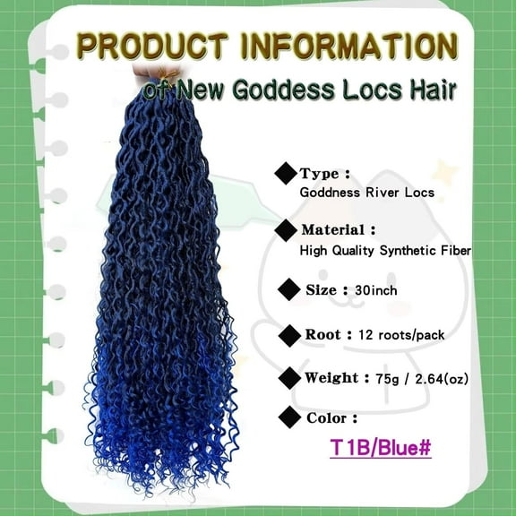 FGERFE-8 Packs Blue Goddess Faux Locs Crochet Hair for Black Women Pre-looped Long Bohemian River Locs Crochet Hair with Curly Ends Soft Locs Crochet Braids(30Inch, TBlue#, 8Packs)