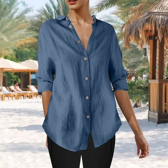 jobturf Button Down Shirts for Women Gauze Long Sleeve Dress Shirts Wrinkle-Free Collared Blouse Casual Office Work Tunic Tops