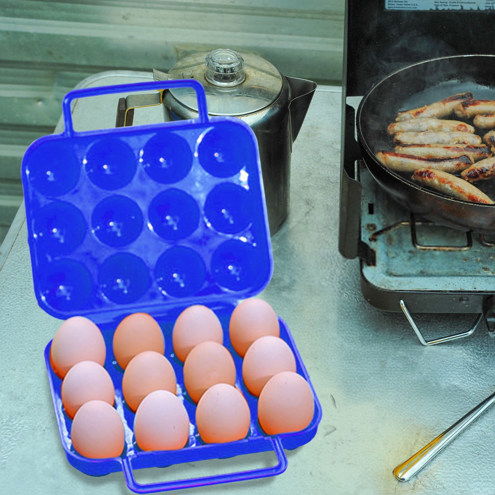 JilgTeok 1 Packs Portable 12 Egg Carrier Case ABS Plastic Camping Egg Storage Box with Handle for Outdoor Hiking Travel